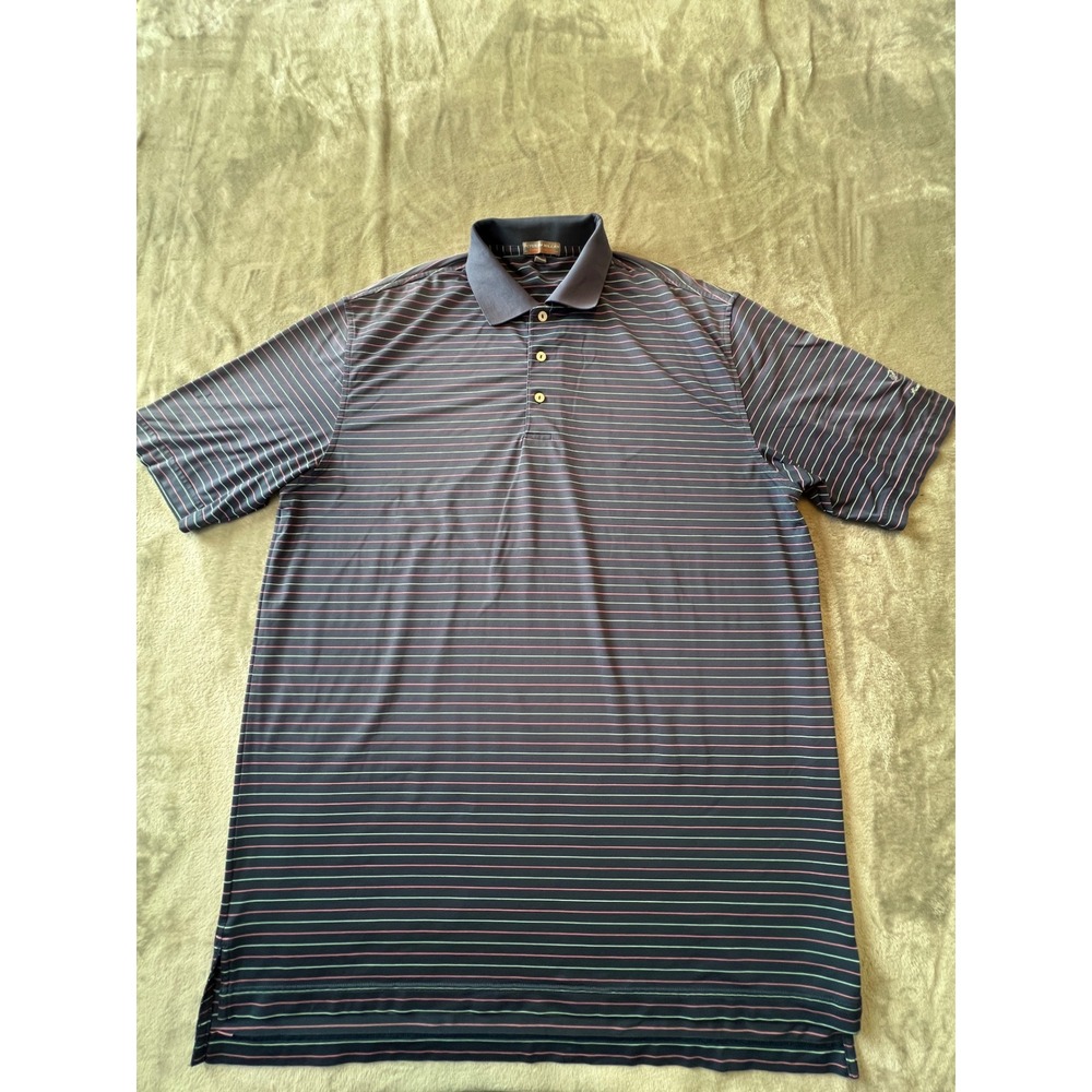 Peter Millar Polo Shirt Mens Large Navy Blue Striped Summer Comfort Golf